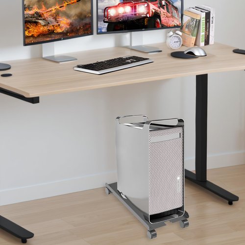Hovadova Adjustable Computer Tower Stand, Ventilated Mobile CPU Stand Fits Most PC Tower, Steel Desktop CPU Holder with Rolling Caster Wheels, PC Floor Cart Riser for Gaming Office Desk Accessories
