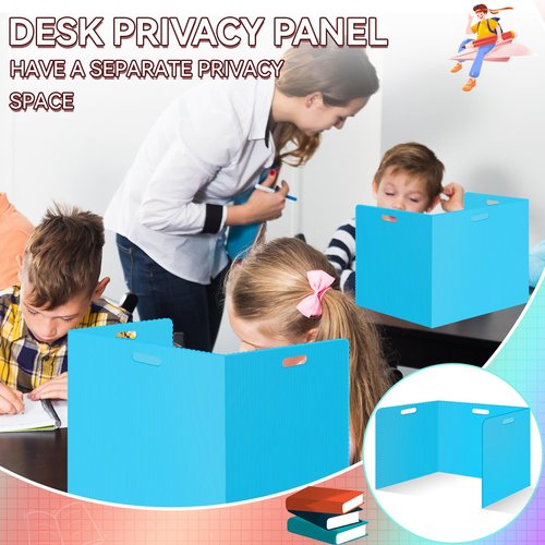 24 Pcs Desk Dividers for Students Plastic Durable and Waterproof Privacy Folders Shields Test Dividers with Classroom Privacy Boards for School Study Teacher Supplies (Blue)