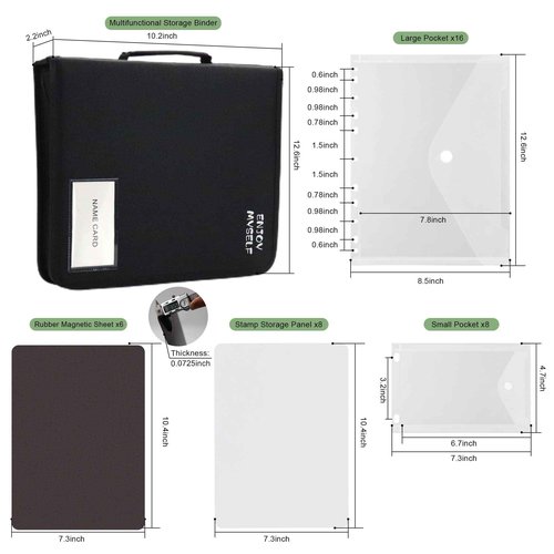 Enjoy Myself Stamp and Die Cut Storage Bag with Pockets,Rubber Magnetic Sheets and Clear Stamp Storage Panels