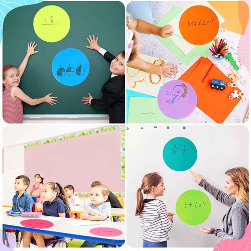 120 Pieces Colorful Large Dry Erase Dots Circles 11 Inch Removable Vinyl Table Stickers Wall Decals Spots with 16 Pieces Whiteboard Markers for Classroom Teacher Students Home Desk Wall