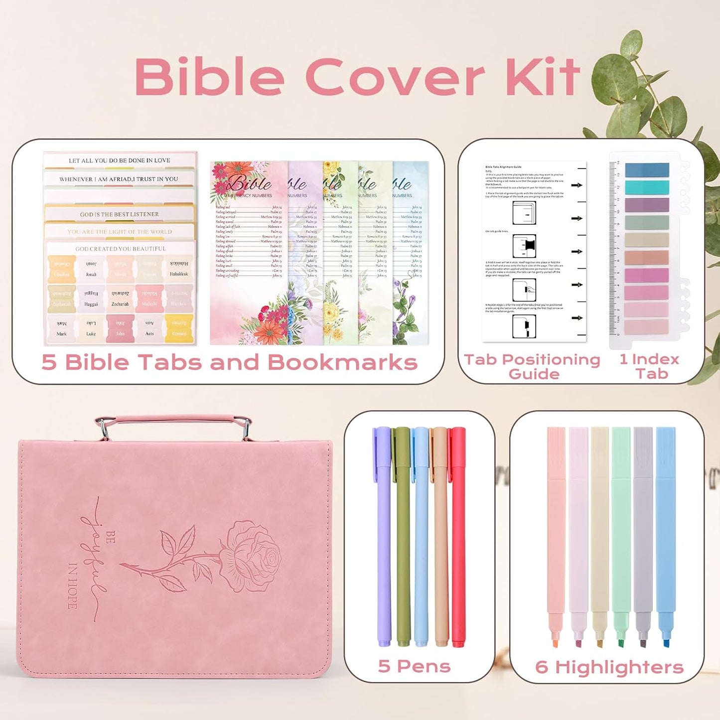 XKDOUS Bible Cover Kit - 24 Pcs Large Church Bag with Study Supplies, Leather Case for Women