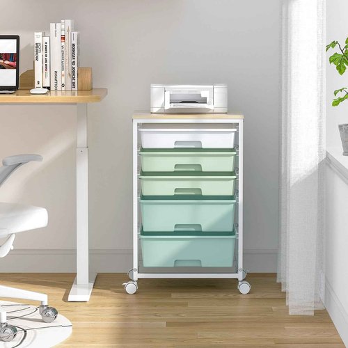 Craft cart,Rolling Cart with Drawers,Storage Cart with 5 Drawers and Wooden Tabletop for Under Desk Organizers and Storage,Green