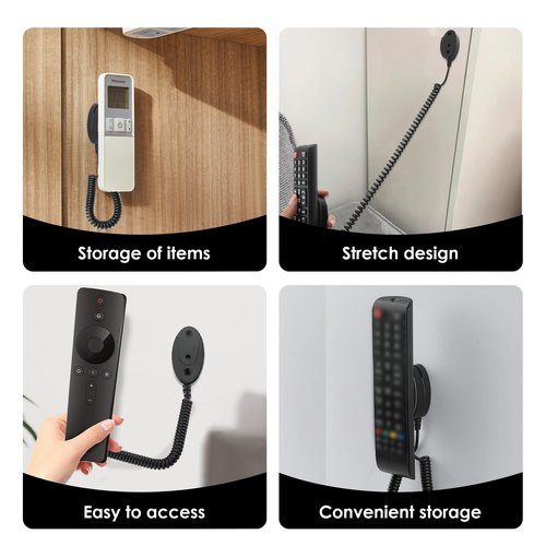 Magnetic Remote Leash Control Holder with Security Cable, Retractable Tidy Anti-lost Rope Organizer Easy Installation Stable Suitable for Projector TV Fan and Air Conditioner Remotes (4Pcs Black, L)