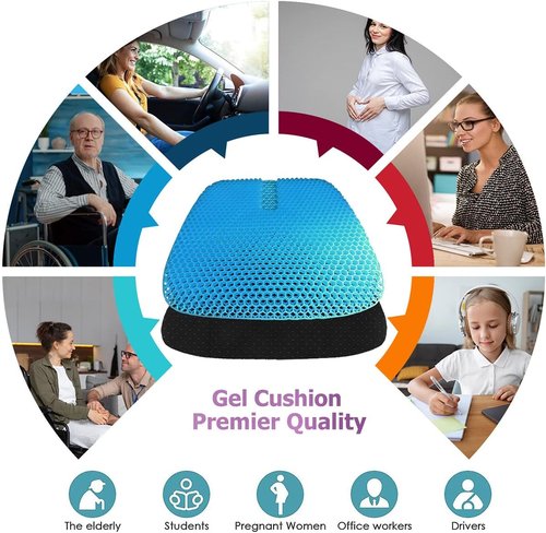 Masteymoh Gel Seat Cushion - Pressure Sores Relief & Cooling Comfort | 18.5x17.3x1.2 Inches, Non-Slip Cover