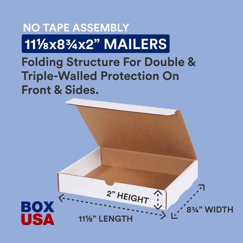 BOX USA Medium Shipping Boxes 11.125"L x 8.75"W x 2"H, 50-Pack | Foldable Corrugated Cardboard Crush-Proof Box for Shipping, Packing, Moving and Storage