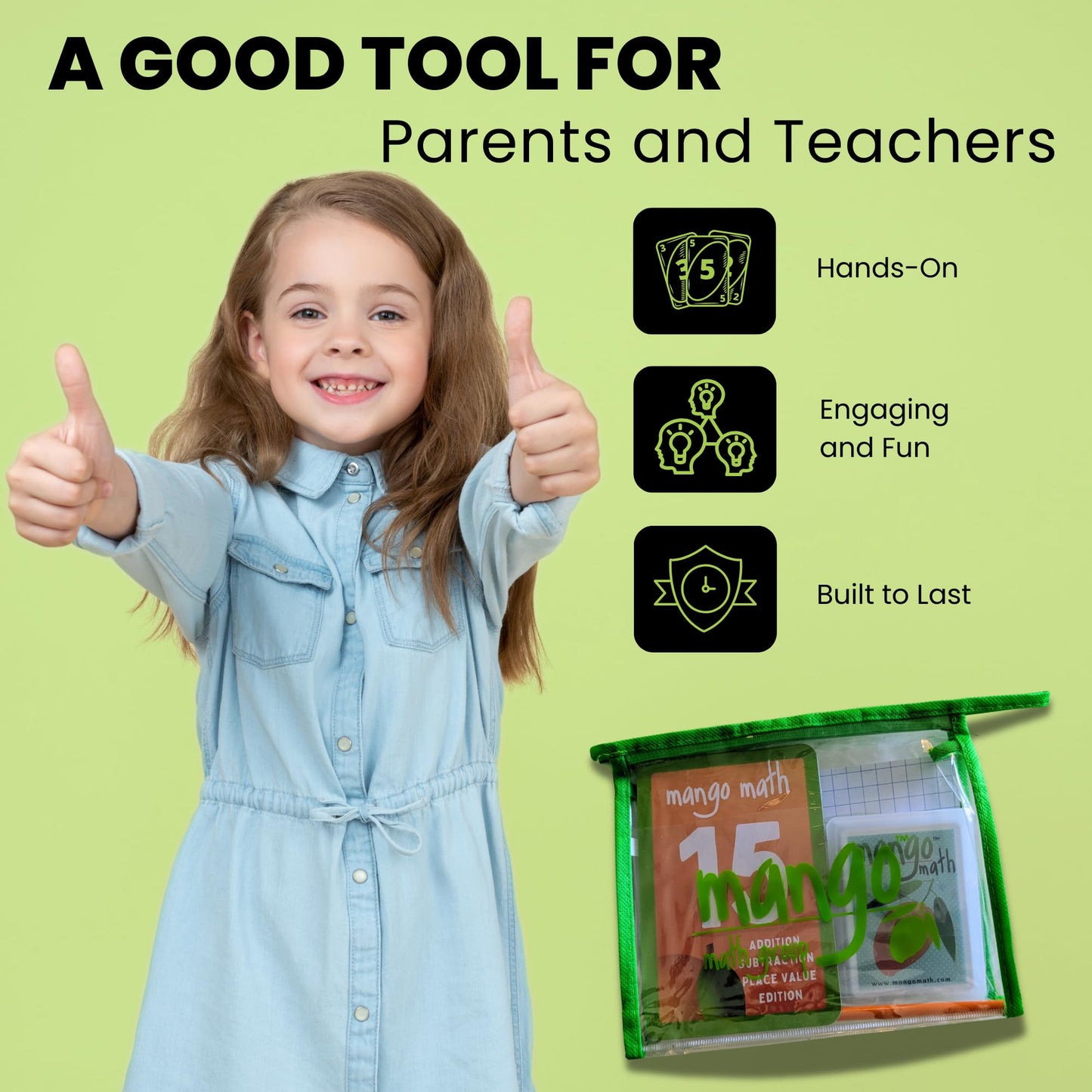 MANGO Math 15® - Math Flash Cards - Educational Math Games for Kids - Addition, Subtraction, Place Value Play & Learning Kit -2nd 3rd 4th Grades - Kids 6-12 - Set of 15 Games - English Version