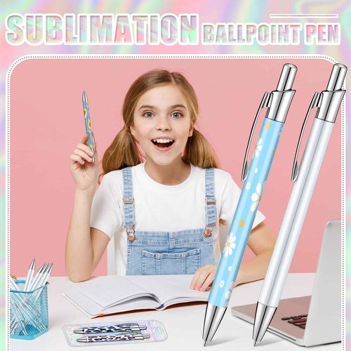 Yexiya 120 Pcs Sublimation Pen Blank Kit Heat Transfer Ballpoint Pen with Shrink Wrap Pouch Bag Holographic Thank You Card Personalized Gift for Christmas DIY Favor Office School Stationery Supply