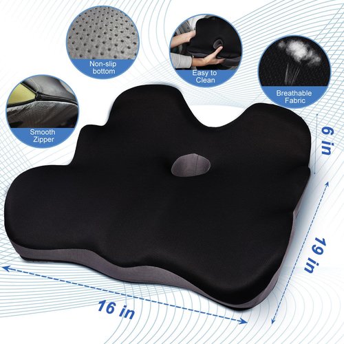 Seat Cushion for Hip Coccyx Pressure Relief, 6in Thick Extra Large Ergonomic Memory Foam Cushions for Sciatica Pain Relief, Sitting Seat Pad on Chair, Drive Seat, Wheelchair, Airplane,All Day Comfort