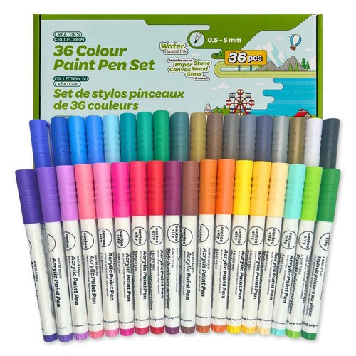 Cantoo City 36-Color Acrylic Paint Markers Set – Vibrant multicolour Paint pens for Precision Painting on Multiple Surfaces for Paper, Canvas, Rock, Glass, Wood