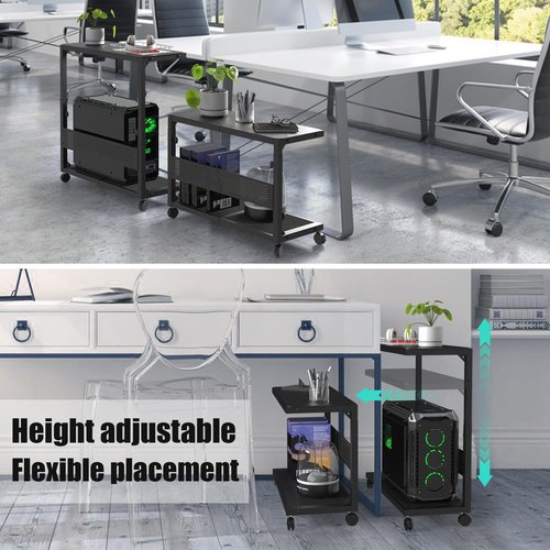 Moricher Computer Tower Stand - Height Adjustable 2-Tier ATX-Case PC Stand Printer Rack Pegboard with Rolling Wheels & Mousepad for Home Office Gaming Accessories