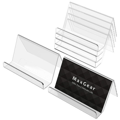 MaxGear Acrylic Business Card Holder for Desk, Multiple Premium Business Card Stand for Workspace, Clear Plastic Name Cards Display Holder for Exhibition, Home and Office, Capacity: 50 Cards, 6 Pack