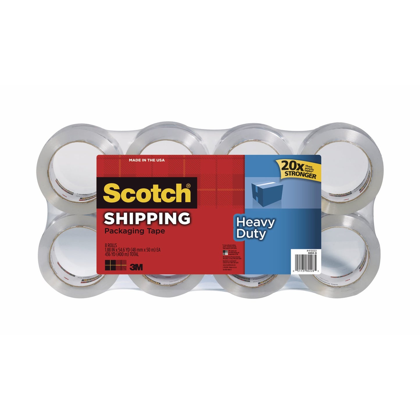 Scotch Heavy Duty Shipping Packaging Tape, 1.88 Inches x 54.6 Yards, 8 Rolls (3850-8) by 3M