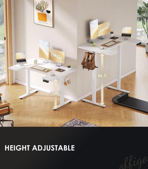 OffiGo U Shaped Electric Standing Desk, 48 Inch Height Adjustable Sit Stand Table, Writing Computer Desk for Home, Office, Workstation, White
