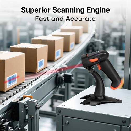 Tera Barcode Scanner Wireless 1D 2D QR with Stand: Battery Level Indicator 3 in 1 Works with Bluetooth 2.4G Wireless USB Wired Handheld Bar Code Reader with Vibration Alert HW0002 Orange