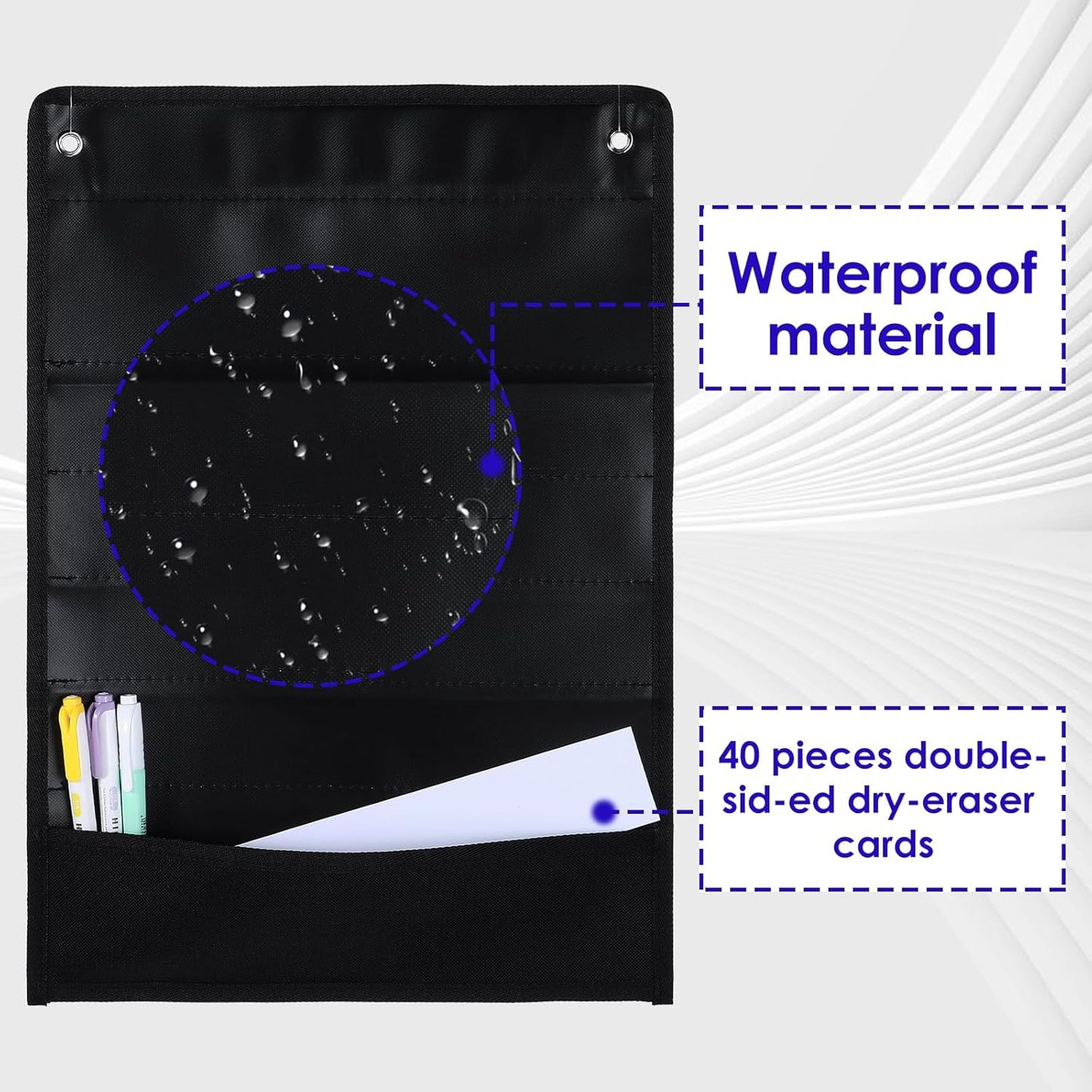 Skiennix Magnetic Pocket Chart - 4 Pcs with 40 Dry Erase Cards for Classroom & Home Use - Black