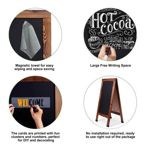 Large Sandwich A-Frame Chalkboard Sign - 40 x 20 Inches Magnetic Wooden Chalk Board for Sidewalk, Stand up Double-Sided Outdoor Easel Display for Restaurant Cafe Shop Wedding Party or Business