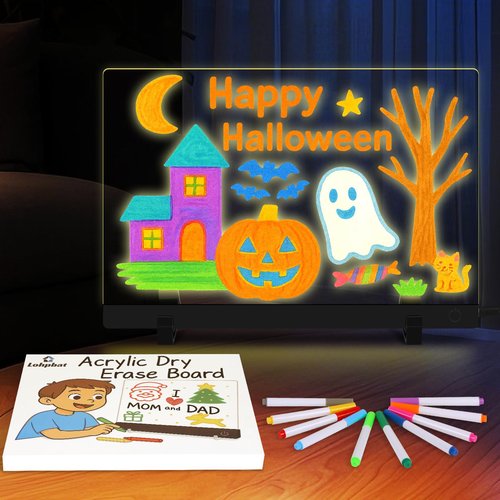 LED Drawing Board for Kids, 13.8"X9.8" 7 Colors & 2 Modes Acrylic Dry Erase Board with Light, Touch Control, 12 Markers, Light-Up Message Note Board as Night Light for Room/Store/Office/Festival/Gift