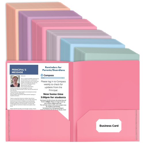 48 Pack Colored File Folders with Pockets and Business Card Holder, Pastel Decorative Pocket Folders for Documents, Cute Plastic Folders for Filing Cabinet, School, Office, Resume Portfolio