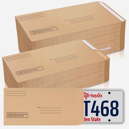 Feifeiya 200 Pcs License Plate Envelopes 13 x 6.5 Inch Brown Kraft Mailing Envelopes for License Plate Pictures Business Documents Invitation Cards (Fresh)