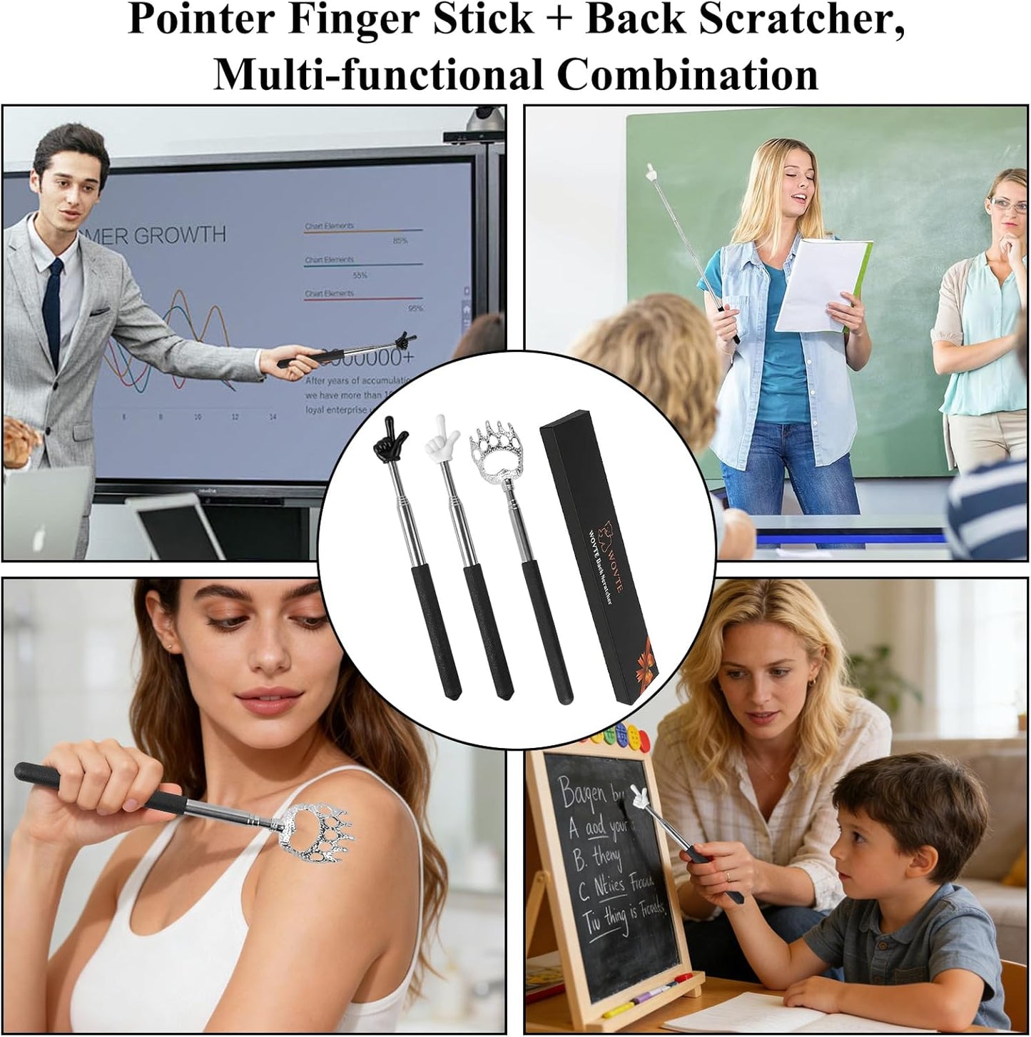 WOVTE Telescopic Pointer Finger Stick & Back Scratcher Kit - 3PCS Extendable Classroom Essentials