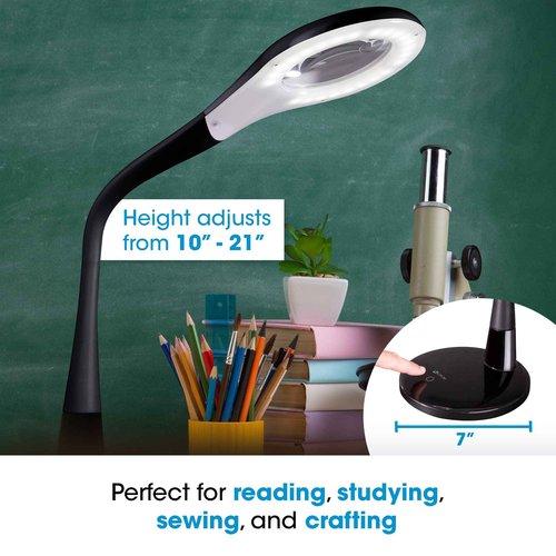 OttLite LED Desk Lamp with Adjustable Magnifier, Prevention Series - Designed to Reduce Eyestrain - Adjustable Flexible Neck, 4 Brightness Settings & Touch Controls - Crafting, Reading & Studying