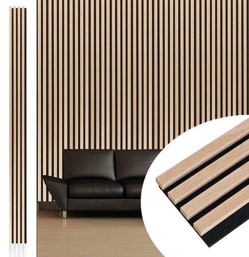 NeatiEase Wood Wall Panels, 9 Feet Acoustic Slat Wall Panels for Interior Wall Decor and Noise Reduction, Decorative Slat Wall Paneling, Natural Oak, 6-Piece