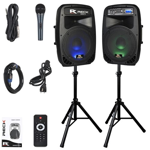 PRORECK Dance 12 Portable 12-Inch 1000 Watts 2-Way Powered PA Speaker System Combo Set with Bluetooth/USB/SD Card Reader/FM Radio/Remote Control/Speaker Stand for Party DJ Wedding Meeting