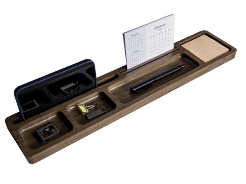 Timber Box Design Walnut Wood Office Desk Tray Organizer, Multi-Compartment Storage Solution, Supply Organization Caddy, Tabletop Home Workspace