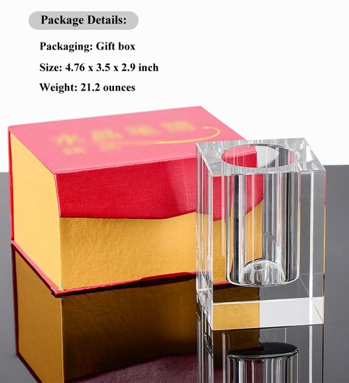 Coideal Glass Crystal Pen Pencil Cup Holder Square Clear Small Desk Table Organizer for Office School, Teacher and Student
