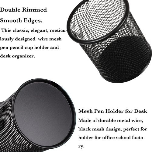 SNOW COOLER Pen Holder Pencil Holder Mesh Metal Pen Cup Holder Pencil Cup Holder for Desk Office Home Pen Organizer Black, 6 Pack