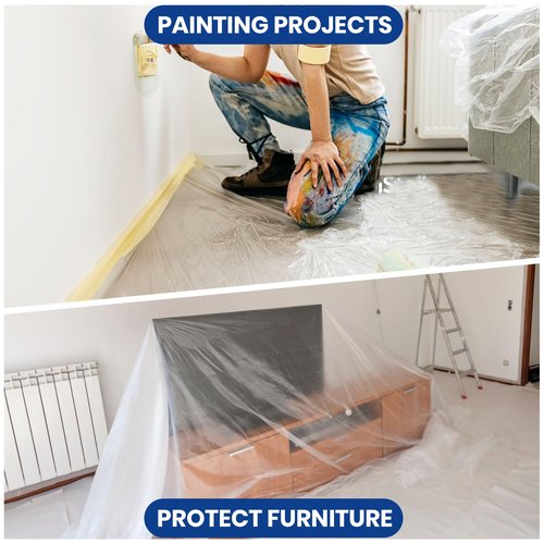 ADHES Pre-Taped Masking Film,2600MM*33M, Dust-Proof & Tear-Resistant Protective Film for Furniture, Appliances, and Automotive Paint Protection