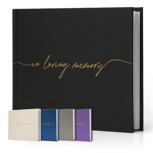 Twill Funeral Guest Book - in Loving Memory Guestbook with a Memory Table Sign - Hardcover Guest Sign in Book for Funeral Service - 320 Entries, 9"x7.5", Black