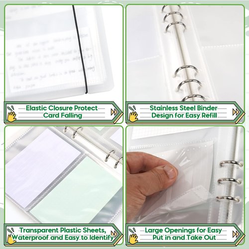 SHANGRLA 3x5 Index Card Holder Binder - Card Organizer for Note Cards, Flash Cards, and Recipe Cards, 90 Card Sleeves - Stores up to 180 Index Cards, Indexcard Notecard Storage Solution