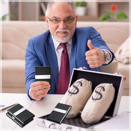 Yexiya 6 Pcs Leather Business Card Holder Case PU Leather Business Pocket Card Holders Wallet with Magnetic Closure for Men Women Office Gifts, Black