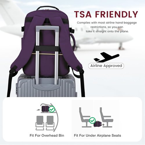LOVEVOOK 40L Large Travel Backpack - Airline Approved Carry-On for Men & Women | Purple-Black