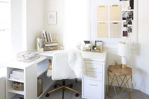 Blu Monaco Desk Accessories Gold - 7 Piece Set for Office Organization with Hanging File Holder Women Organizer Boho Décor