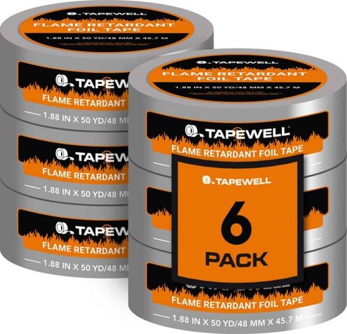 TAPEWELL Heavy Duty Aluminum Foil Tape, Perfect for HVAC Tape, Dryer Vent -2 Inch by 150 Feet (50 Yards) 3.9 Mil - Pack of 6