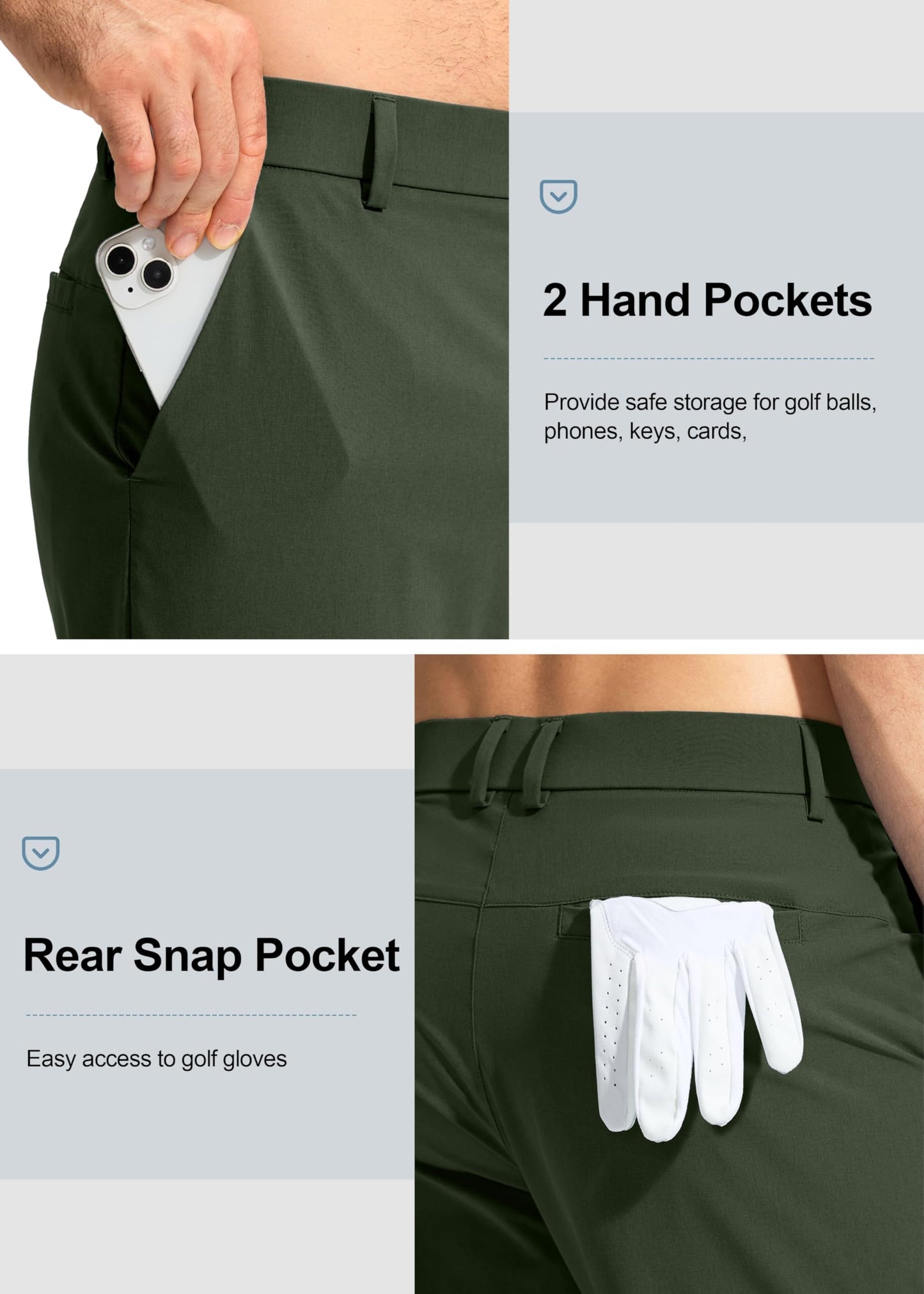 Pudolla Dress Pants for Men Golf Pants Stretch Work Dress Comfy Pants 32 Lightweight Quick Dry Casual Slacks Trousers(Army Green 33Wx32L)