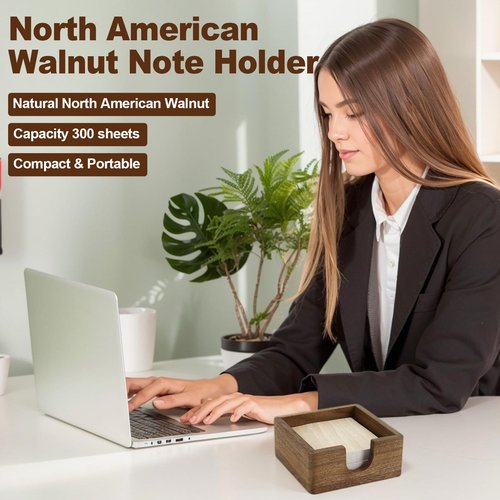 Buqoo North American Walnut Wood Sticky Note Holder, 4 x4 in Self Stick Note Pad Holder, Post It Note Dispenser Desk Organizer Suitable for Home, Corporate Executives Office Desk Accessories