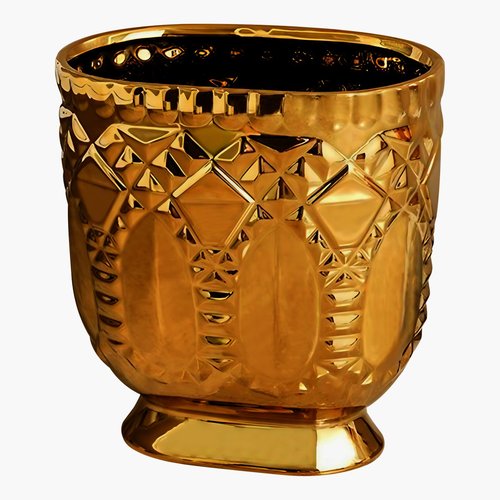 TCQMSS Modern Golden Trash Can, Ceramic Waste Container Garbage Receptacle Bin for Bathrooms, Powder Rooms, Kitchens - Stylish Wastebasket Garbage Can for Home & Office