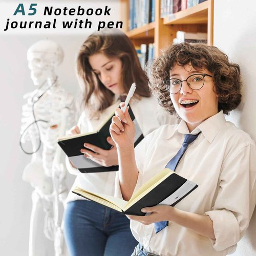 Coopay 24 Pack A5 Journal Notebook with 24 White Pens Bulk Classic Ruled Hardcover Leather Journal Set with Pen Holder for Men Women Writing Office Home School Business, 100GSM, 8.3” x 5.5” (Black)