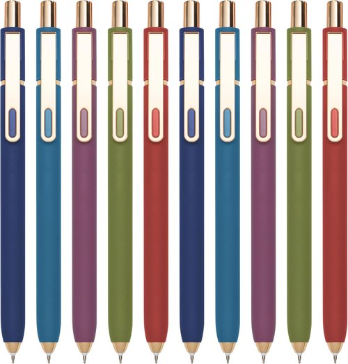 Linbsunne Gel Pens - Black Ink Fine Point 0.5mm Retractable Pens for Smooth Writing | Vintage - 10 Pcs