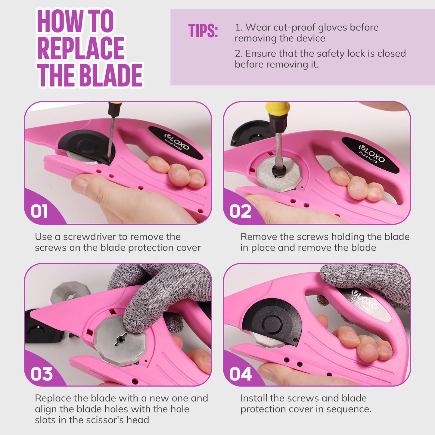 VLOXO Cordless Electric Scissors, 4V Electric Rotary Scissors for Fabric Cardboard Cutter with Safety Lock Rechargeable Rotary Cutter for Cardboard Packages Leather Canvas Paper Include Case