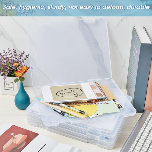 Gueevin 8 Pcs Clear A4 File Portable Paper Project Case, Storage Container, Plastic Flat Box Buckle, Document Letter Storage Box with Handle, 12.2 x 9.06 x 0.79 in for Board Game Magazine Scrapbook
