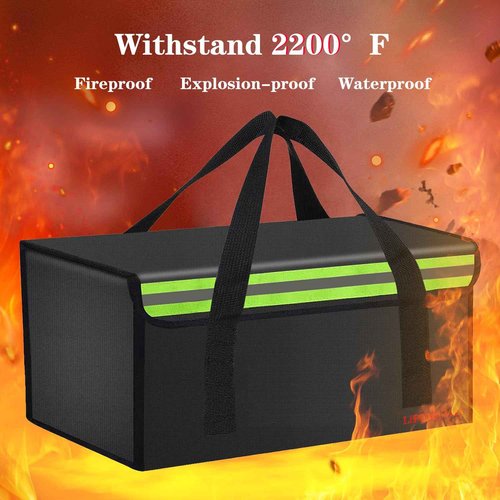 IANDAIROK 17.8"x9.8"x9.8" With support Ebike Battery Safe Bag Fireproof Charging Large Capatity for Lipo Battery Pack Storage Charging Transport, Home Office Travel Safe Storage Pouch