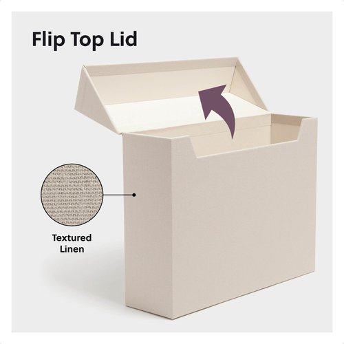 SMEAD Flip Top File Box, 10" x 3.7" x 13", Beige Natural Linen, Gold Metal Nameplate (70232)