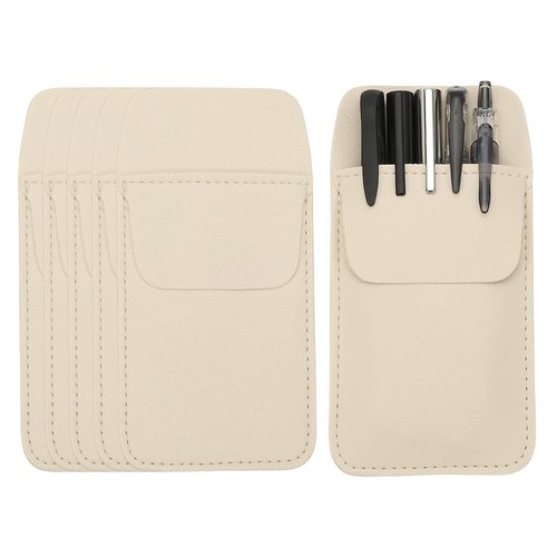 PATIKIL 6 Pack Leather Pocket Protector, MultiPurpose Pen Pocket Protector Pen Holder Organizer Pouch Pencil Sleeve for Heavy Duty Shirts Lab Coats Pointers Notes Card Office, Beige