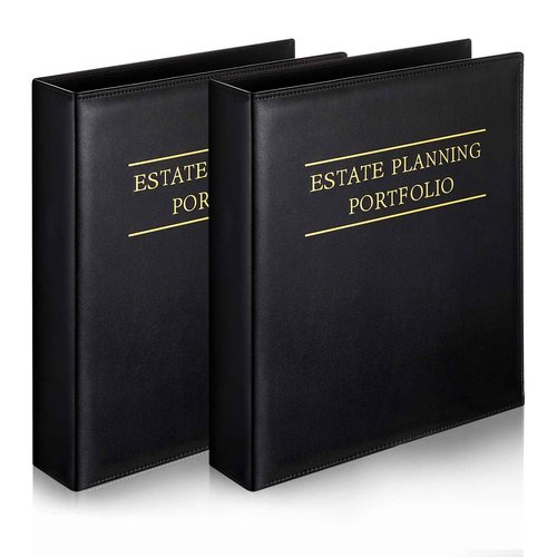 Skyygemm 2 Pcs Estate Planning Portfolio Binder PU Leather 3 Ring Binders with Gold Title and Index Tab Dividers, 11'' x 11.8'' x 2.4'' Estate Planning Organizer (Black)