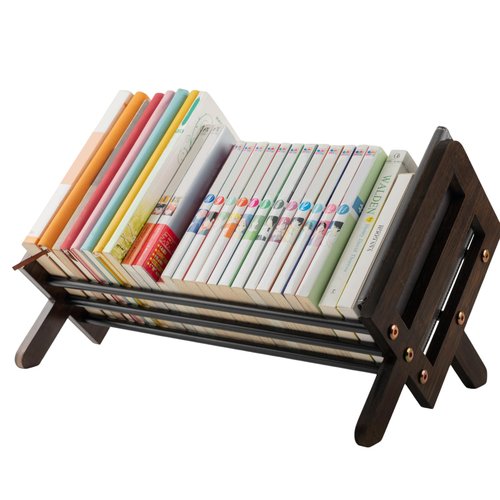 Fox Claw Desktop Bookshelf, Wood Tilting Bookcase with Iron Rack, Book Organizer for CDs/Magazine/Books Display, Storage Rack in Living Room/Studyroom/Home/Office (Brown&Black, 19.68")