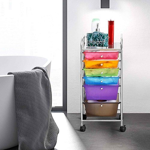 FANTASK 6-Drawer Rolling Storage Cart, Multipurpose Mobile Utility Storage Organizer for Home Office School (Rainbow)